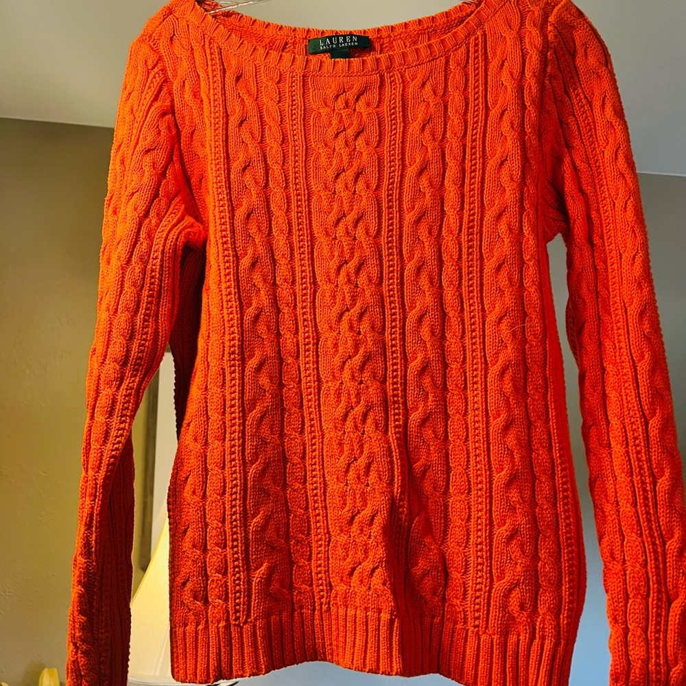 Ralph Lauren Orange 100% Cotton Cable Knit Sweater